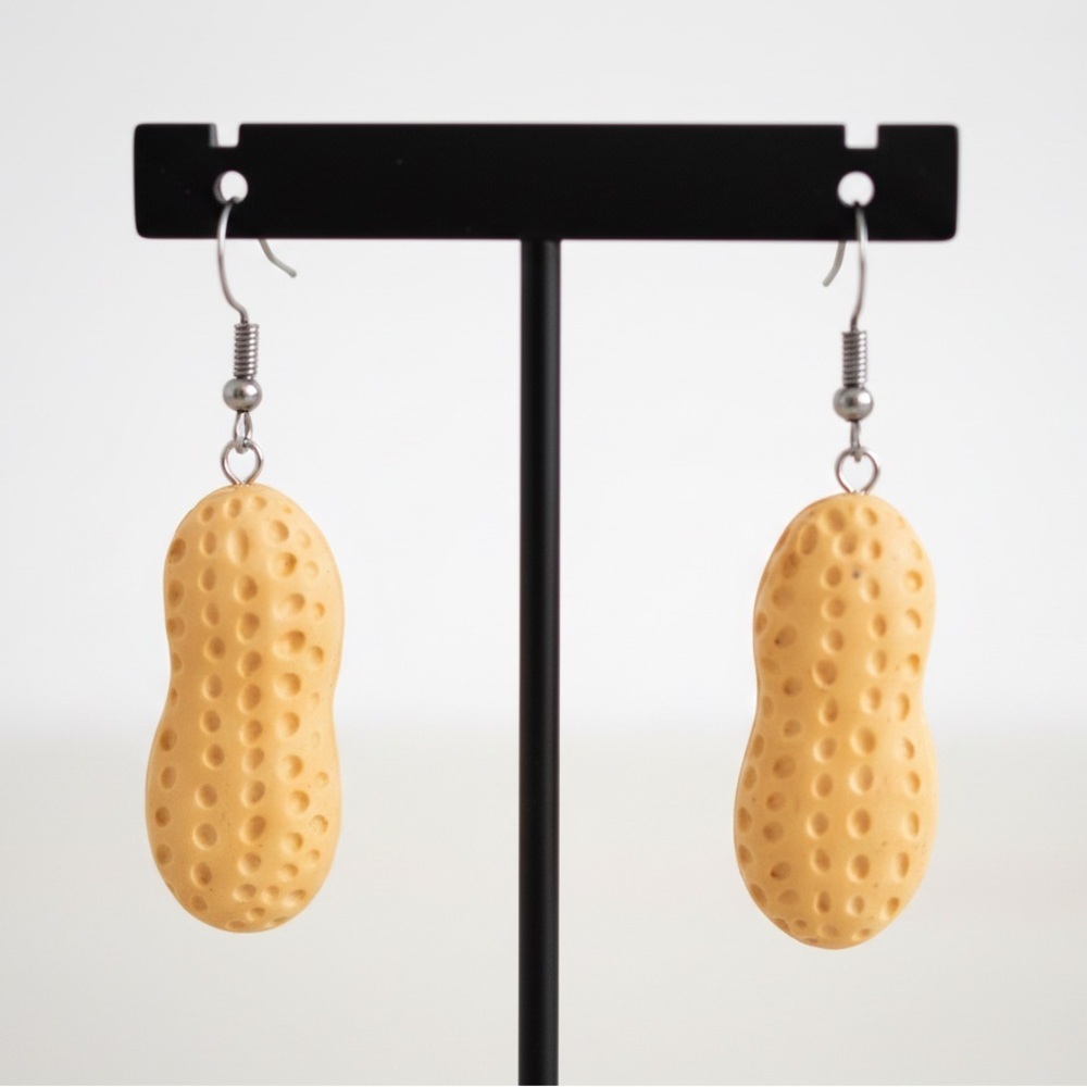Peanut Dangle - Handmade Earrings - Textured - Tan